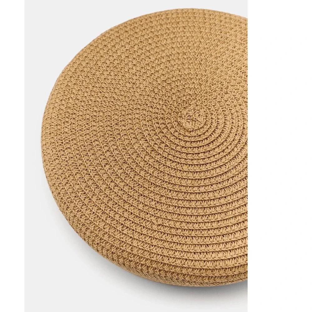 Zara Plain Skullcap Hat Light Beige Woven Straw Pillbox Beret 0653/020 Size S